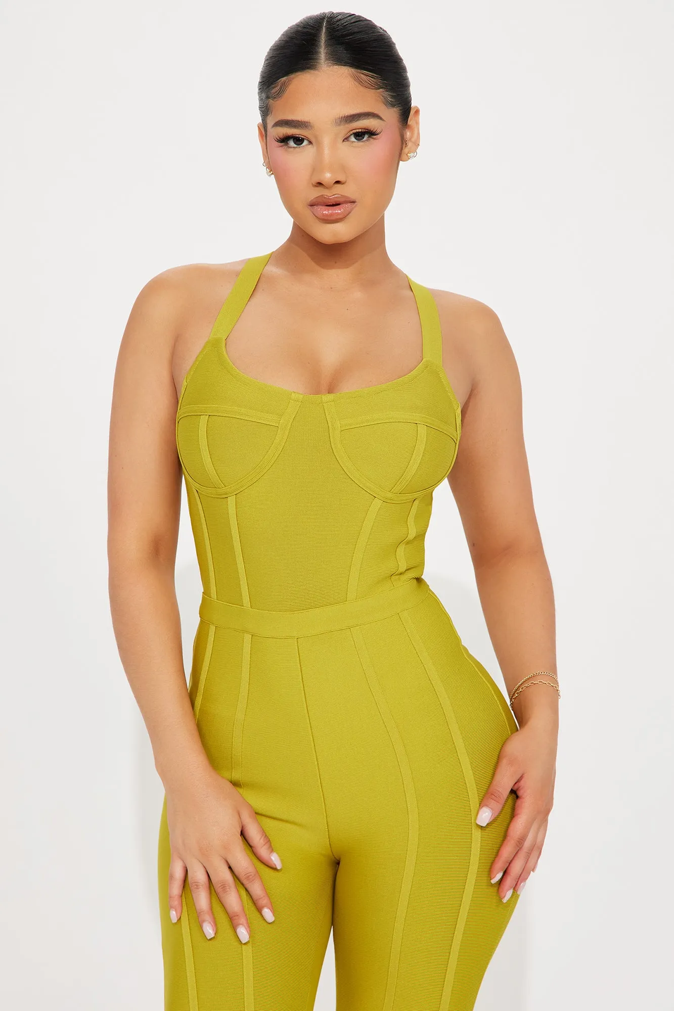 Pretty Problem Bandage Jumpsuit  - Chartreuse