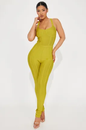 Pretty Problem Bandage Jumpsuit  - Chartreuse