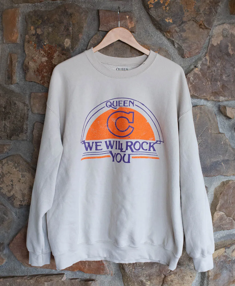 Queen Clemson Tigers Will Rock You White Thrifted Sweatshirt