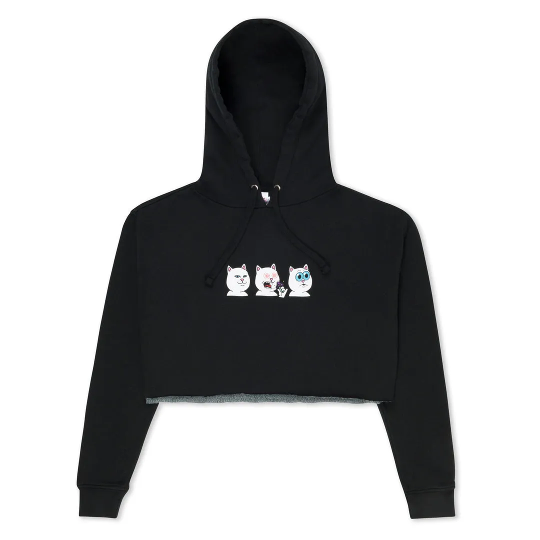 RIPNDIP WOMEN'S SHROOM DIET CROPPED HOODIE-BLACK