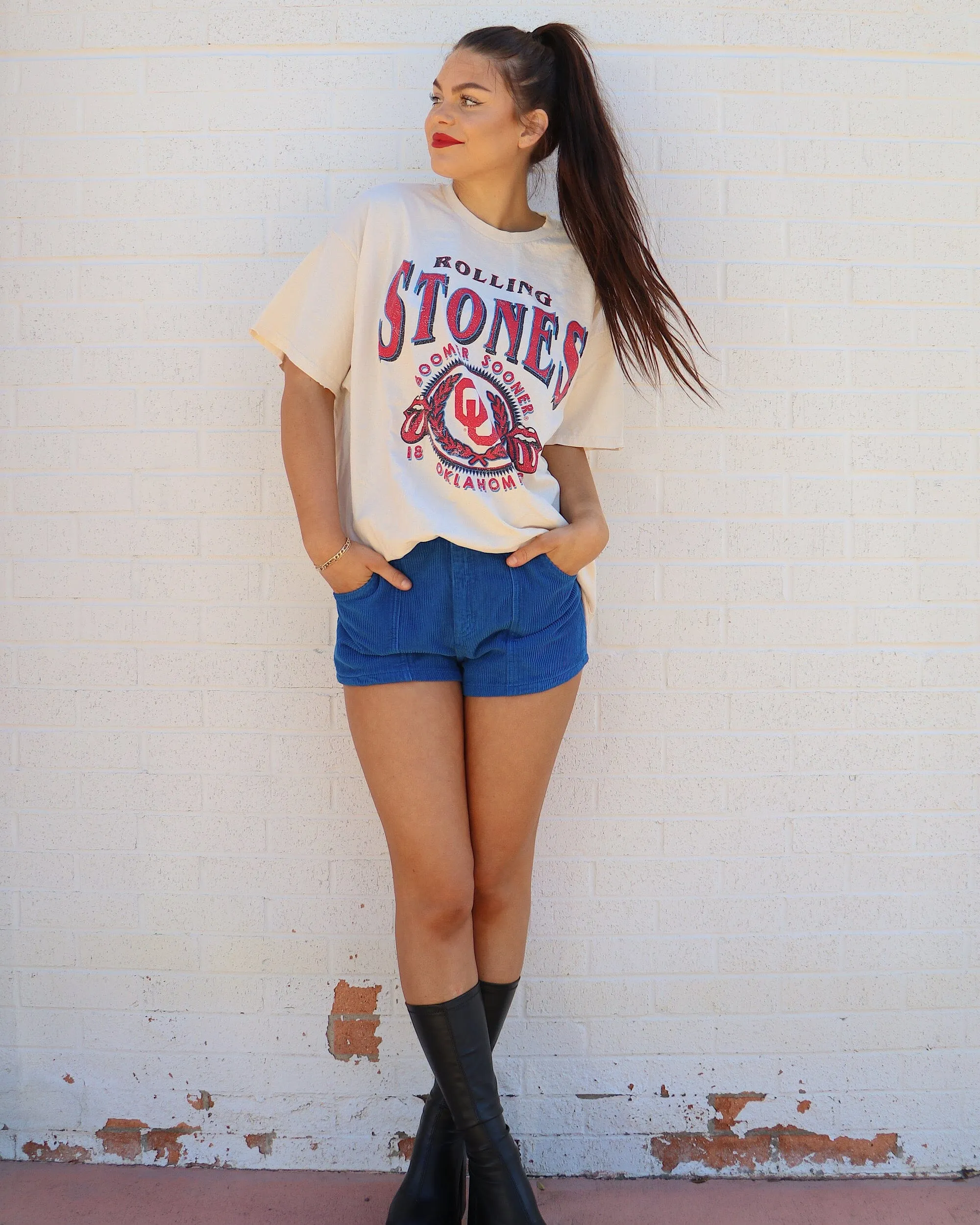 Rolling Stones OU College Seal Off White Thrifted Tee