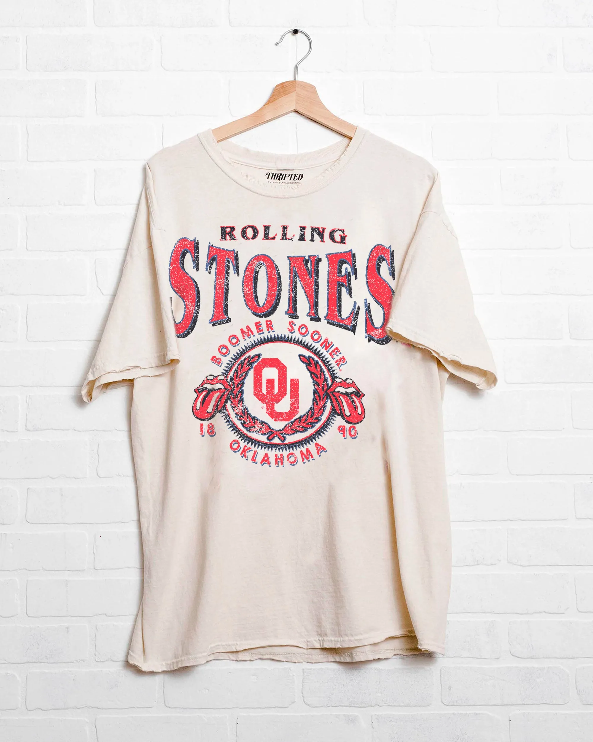 Rolling Stones OU College Seal Off White Thrifted Tee