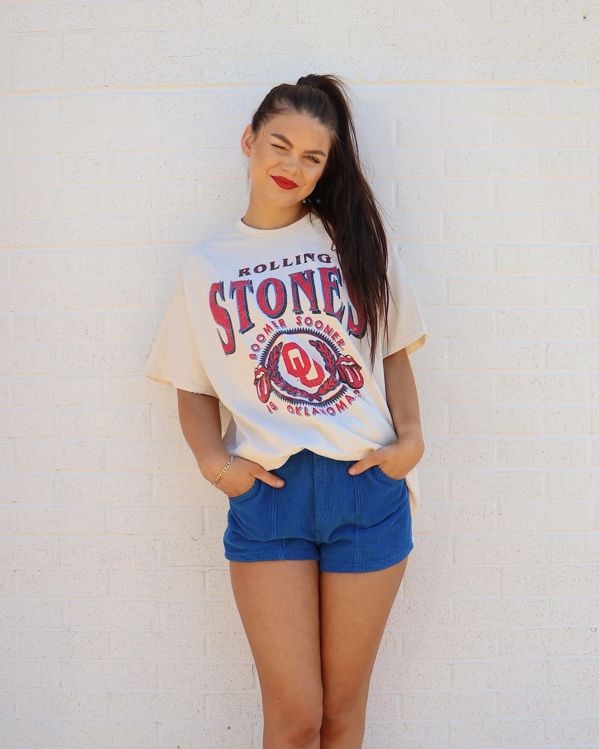 Rolling Stones OU College Seal Off White Thrifted Tee