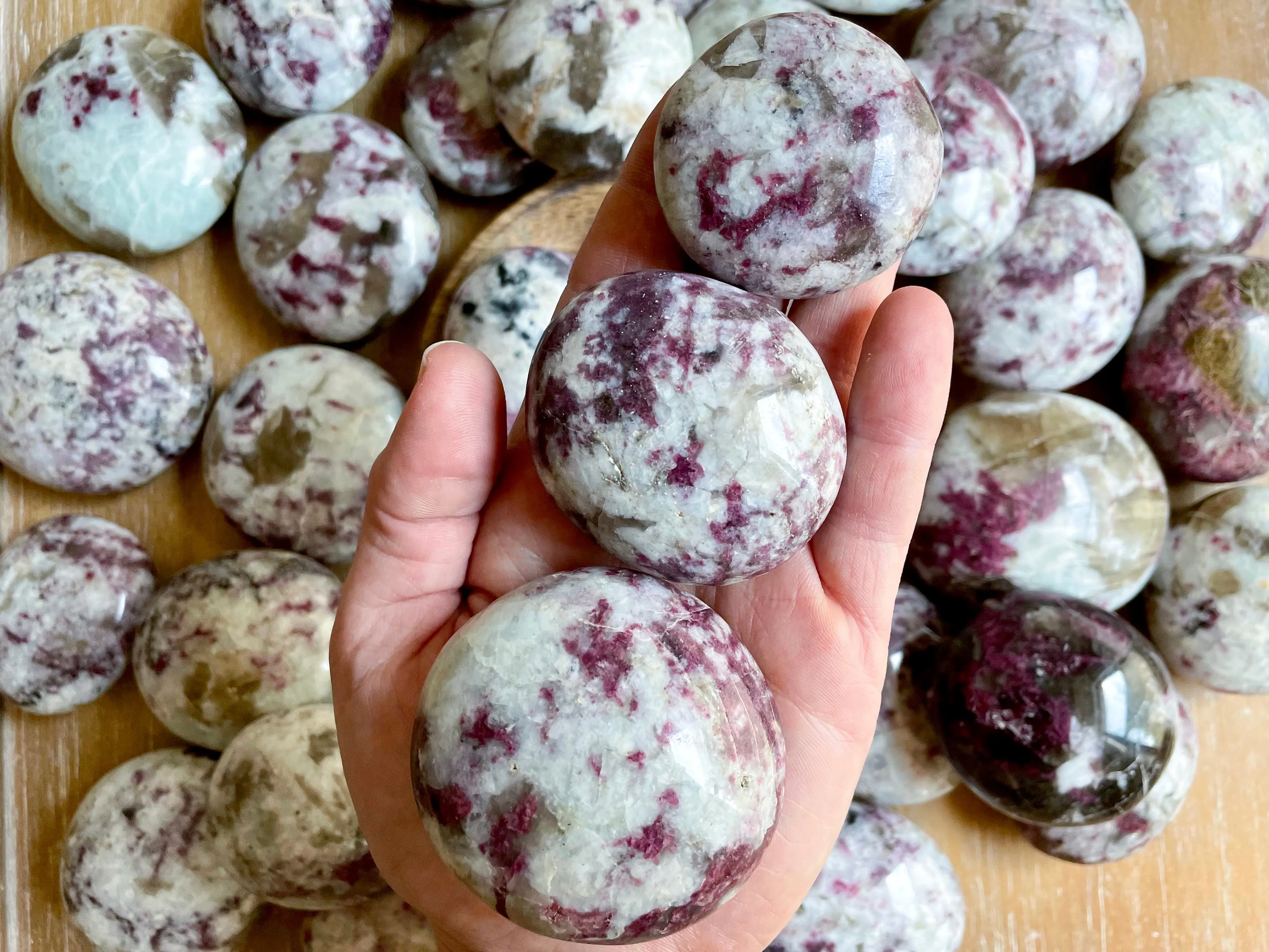 Rubellite Round Puffy Palm Stone