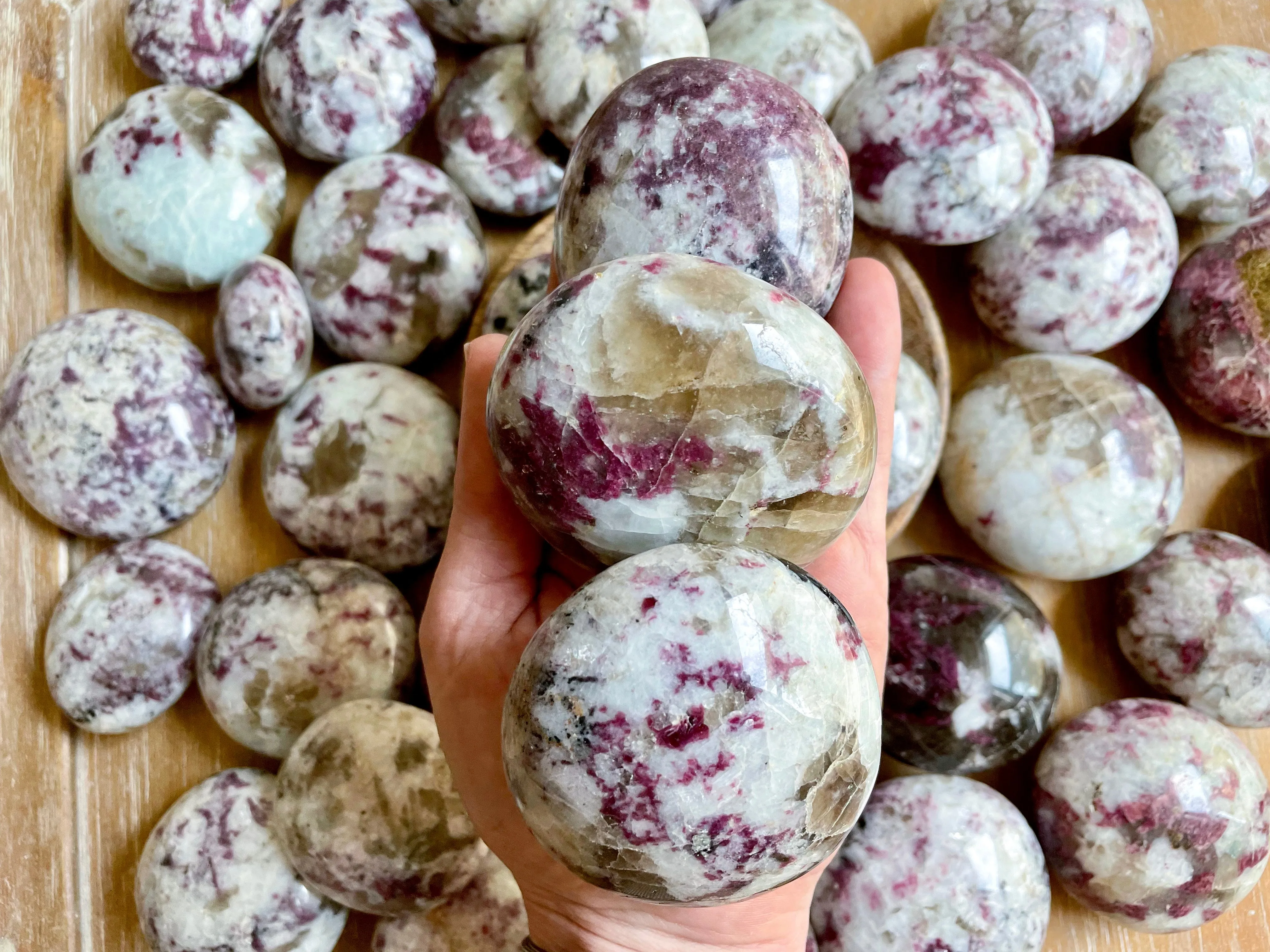 Rubellite Round Puffy Palm Stone