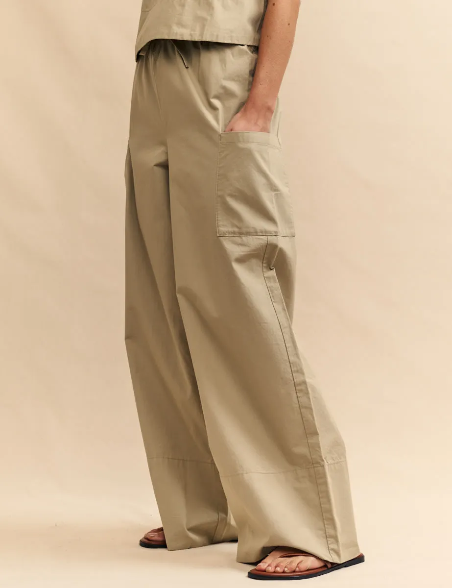 Sage Green Drawstring Cargo Trousers