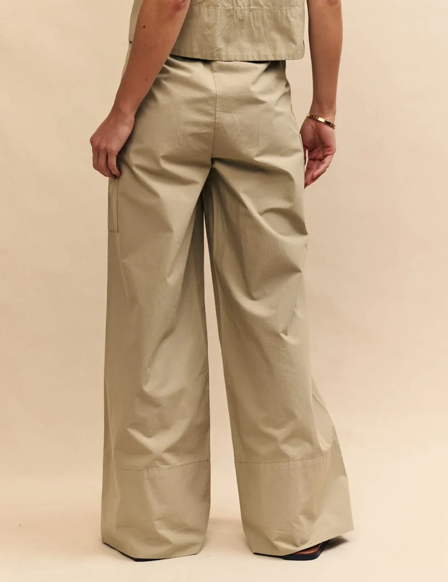 Sage Green Drawstring Cargo Trousers