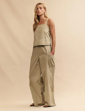 Sage Green Drawstring Cargo Trousers