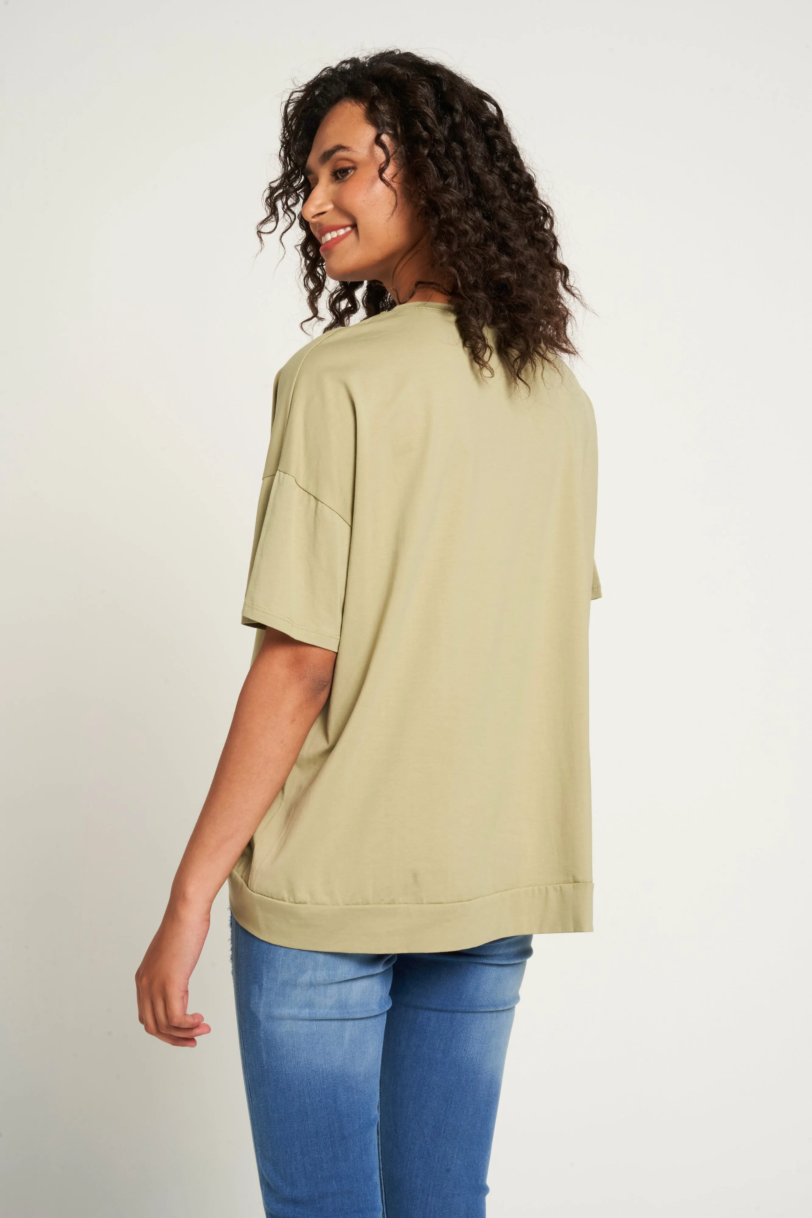 Saloos Asymmetrical Hem Cotton Top with Zip Pockets