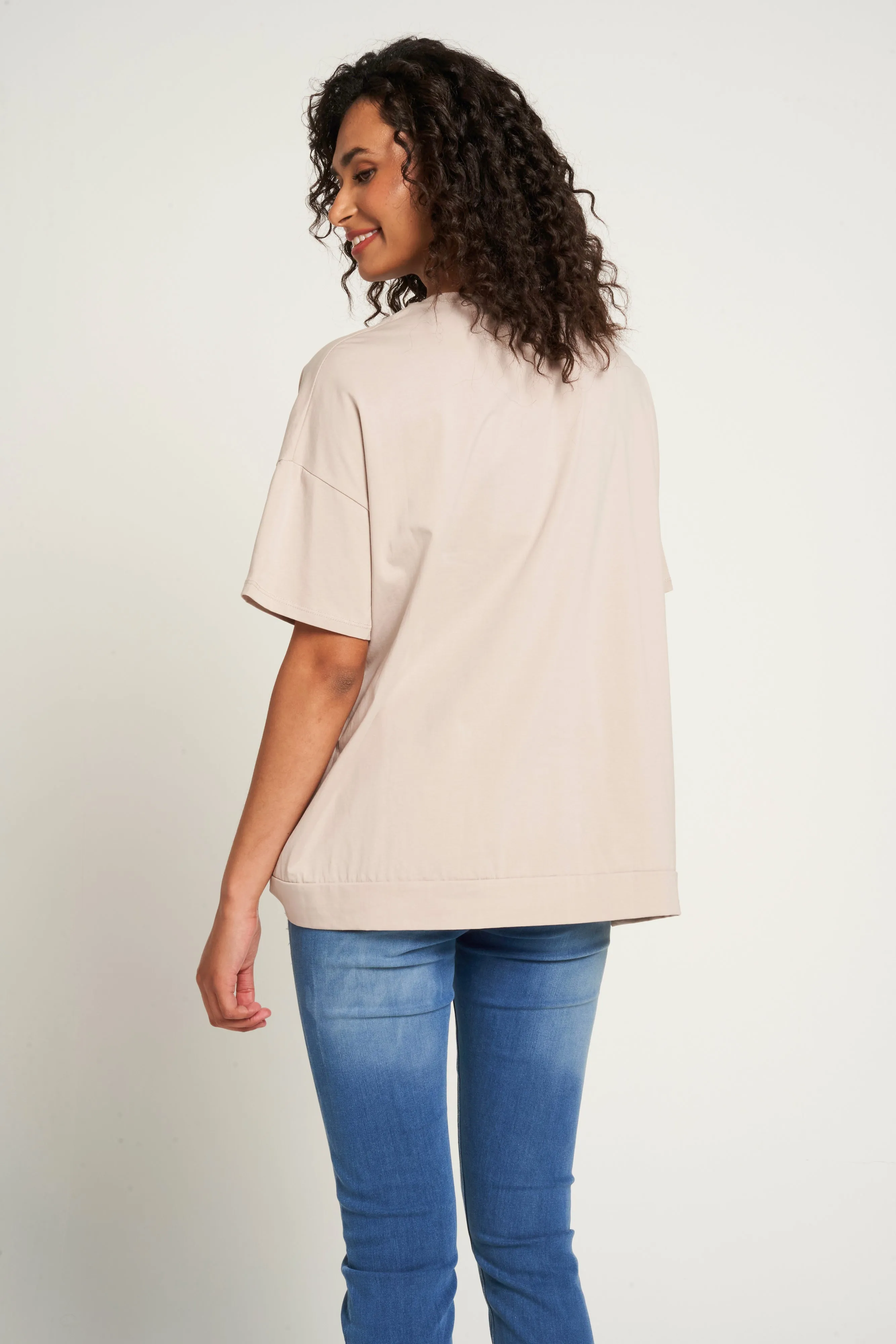 Saloos Asymmetrical Hem Cotton Top with Zip Pockets