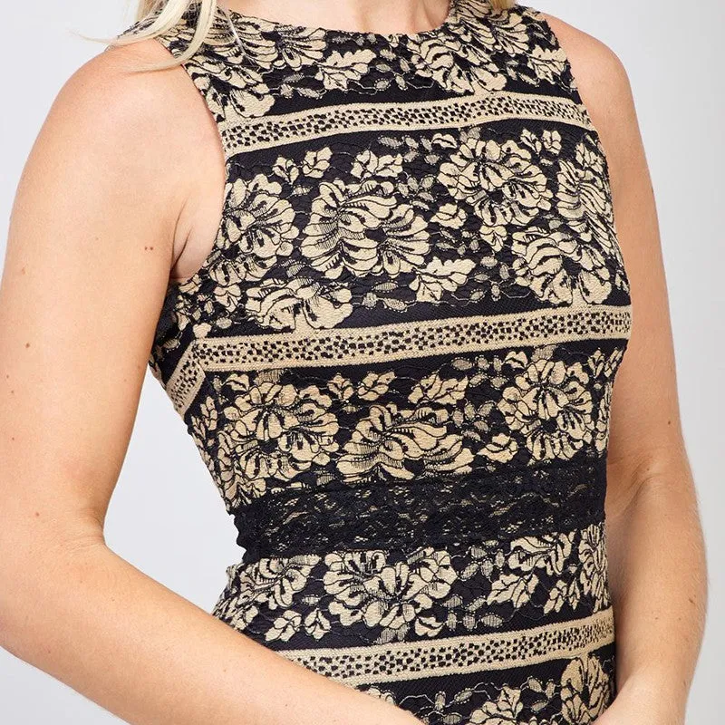 Sleeveless Lace Floral Shift Dress