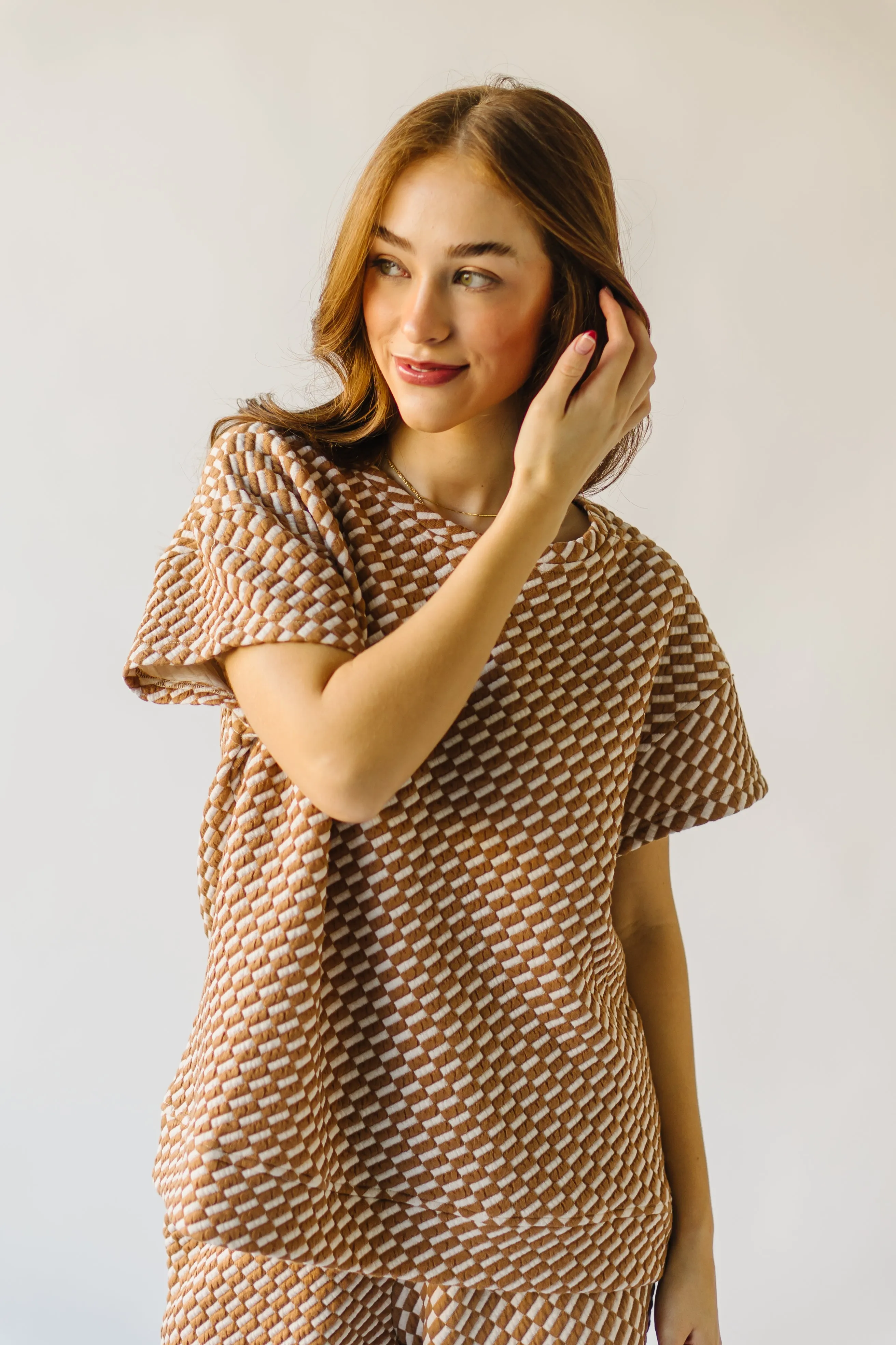 The Lenny Checkered Top in Tan