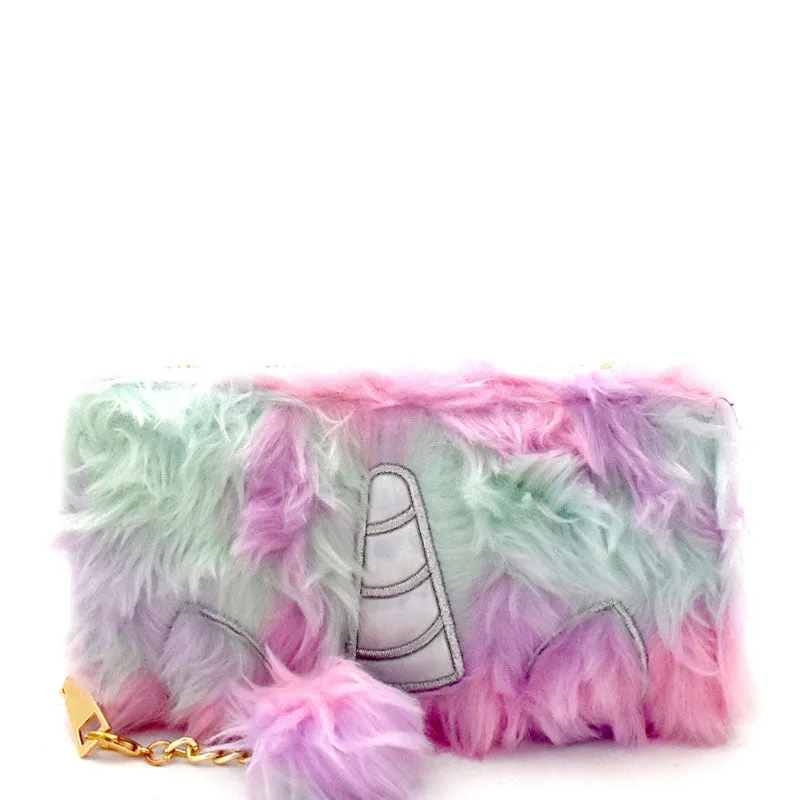 Unicorn Zip A Round Fur Wallet