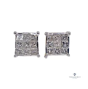 Unisex Invisible Set 1.50ctw Princess Cut Diamond Vintage Stud-Earrings 14k Gold