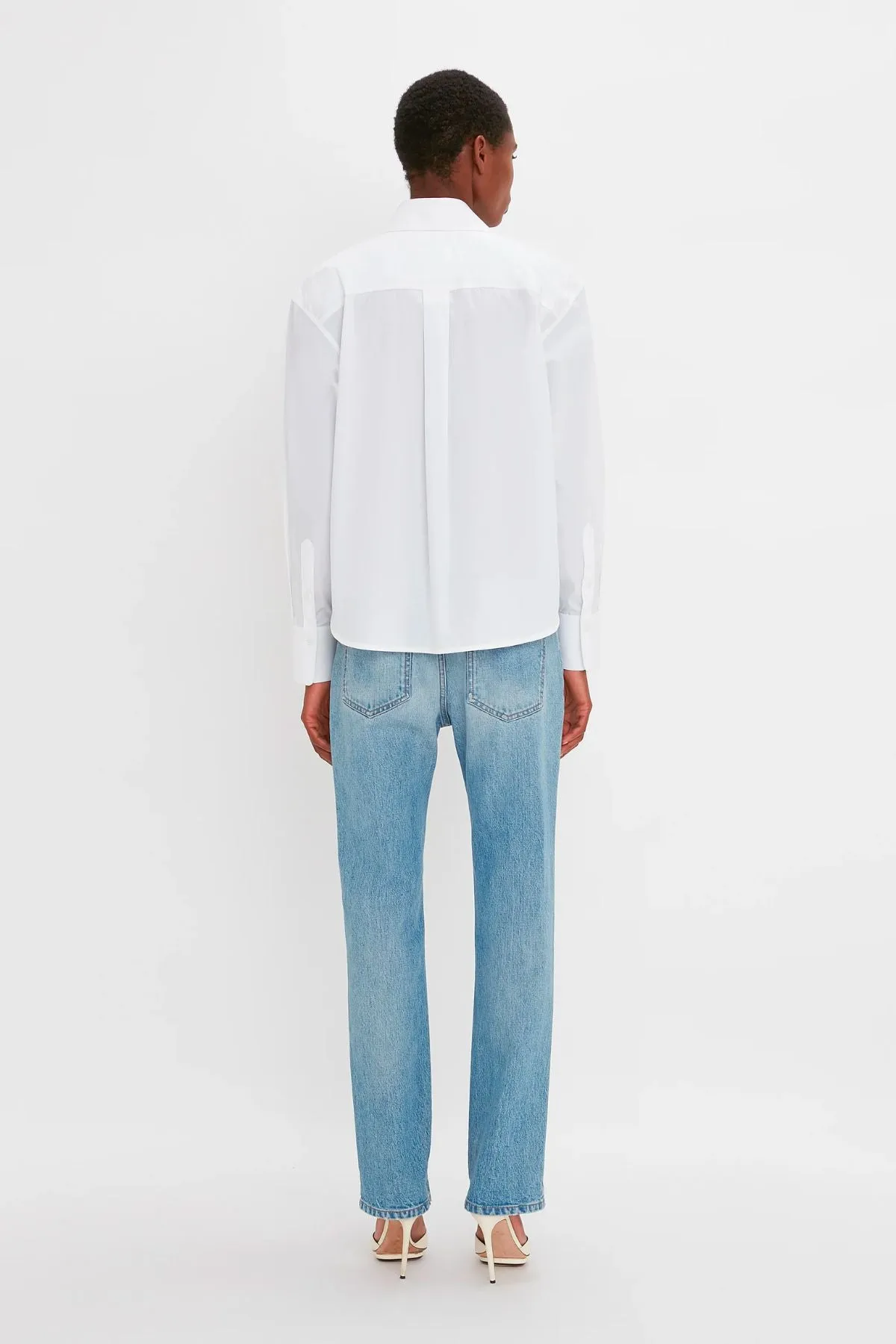 Victoria Beckham Long Sleeve Cropped Cotton Shirt - White