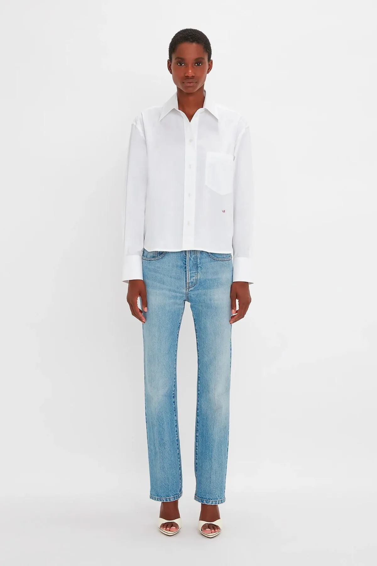 Victoria Beckham Long Sleeve Cropped Cotton Shirt - White