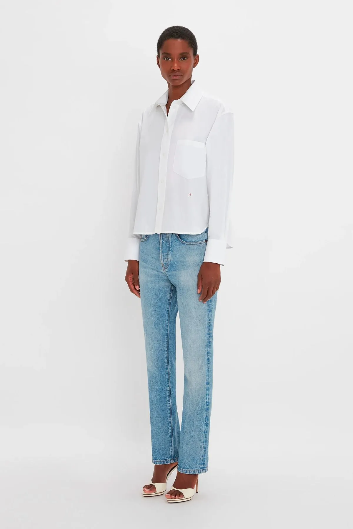 Victoria Beckham Long Sleeve Cropped Cotton Shirt - White