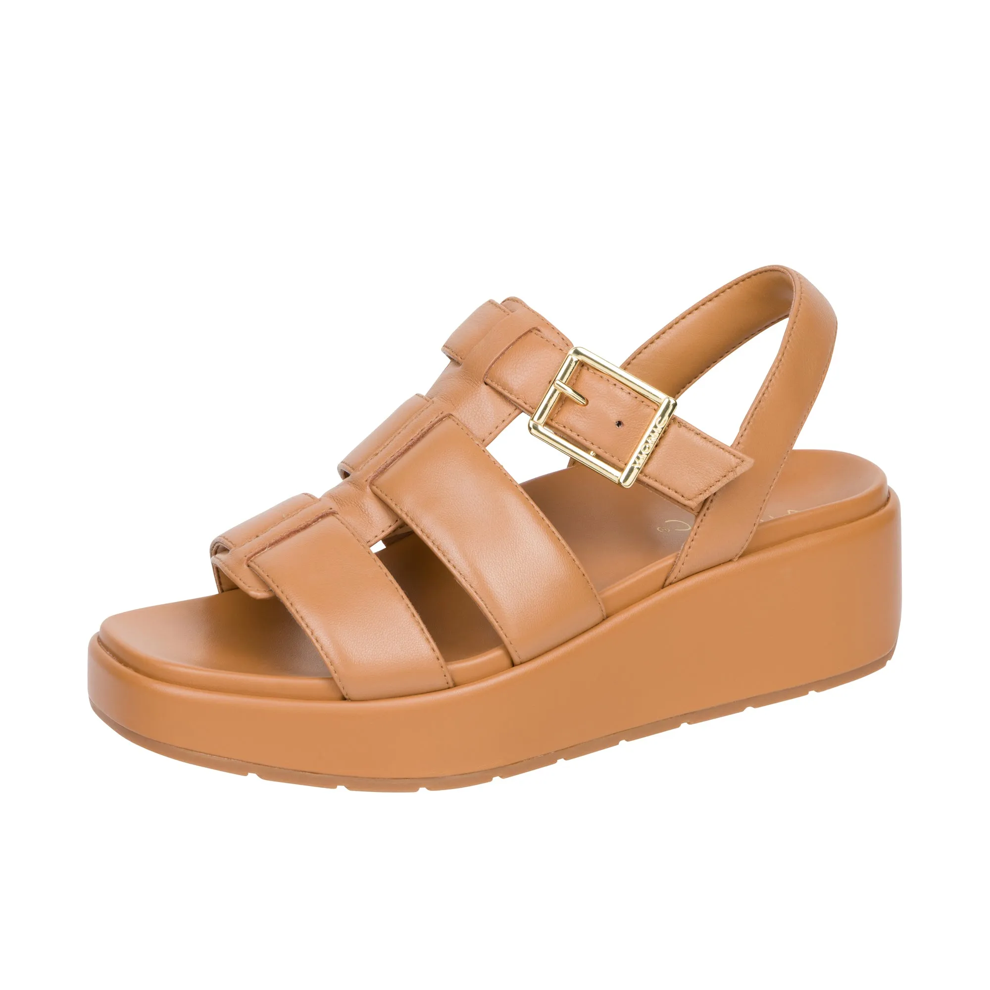 Vionic Womens Delano Platform Wedge Sandal Camel