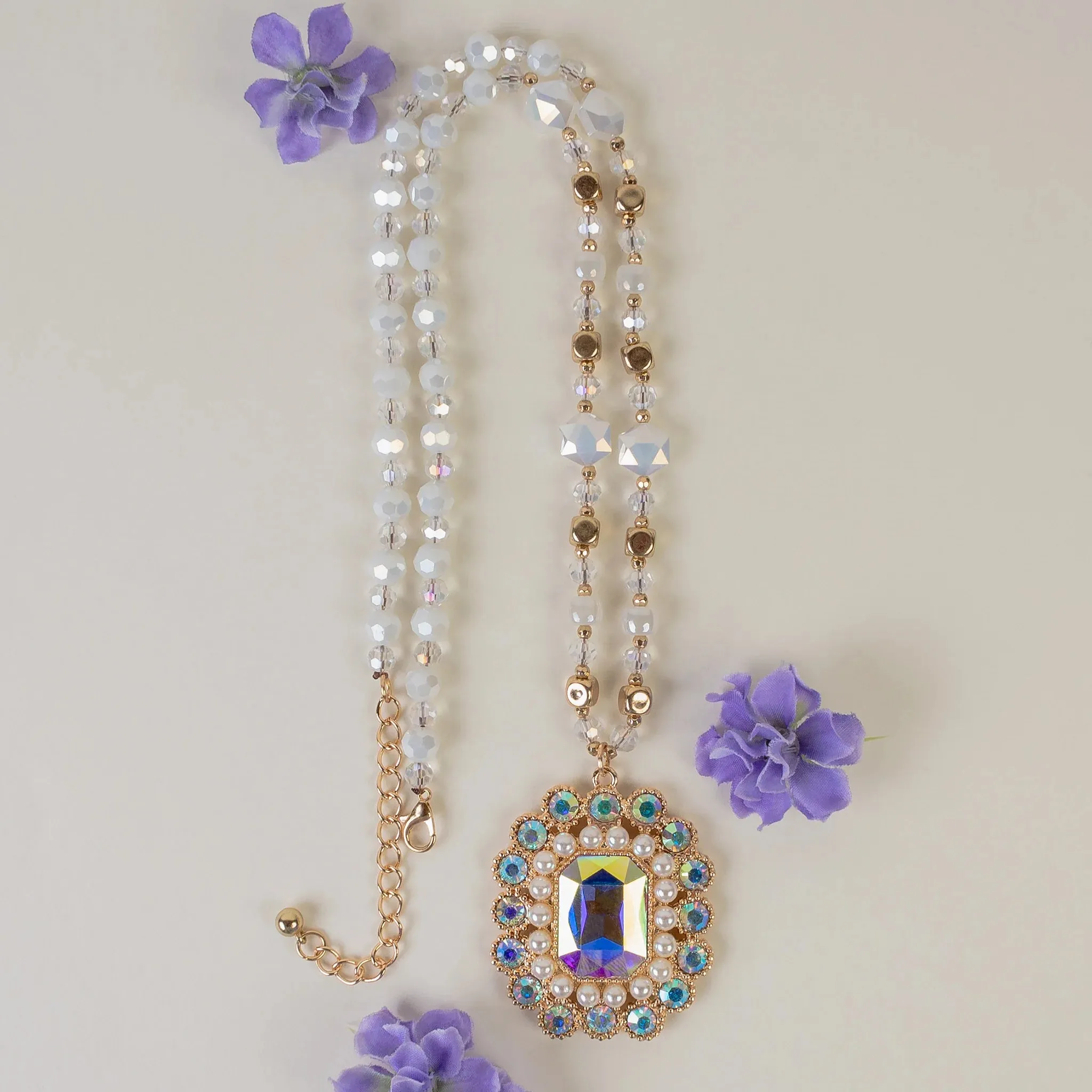 White Crystal necklace with bling ornate pendant