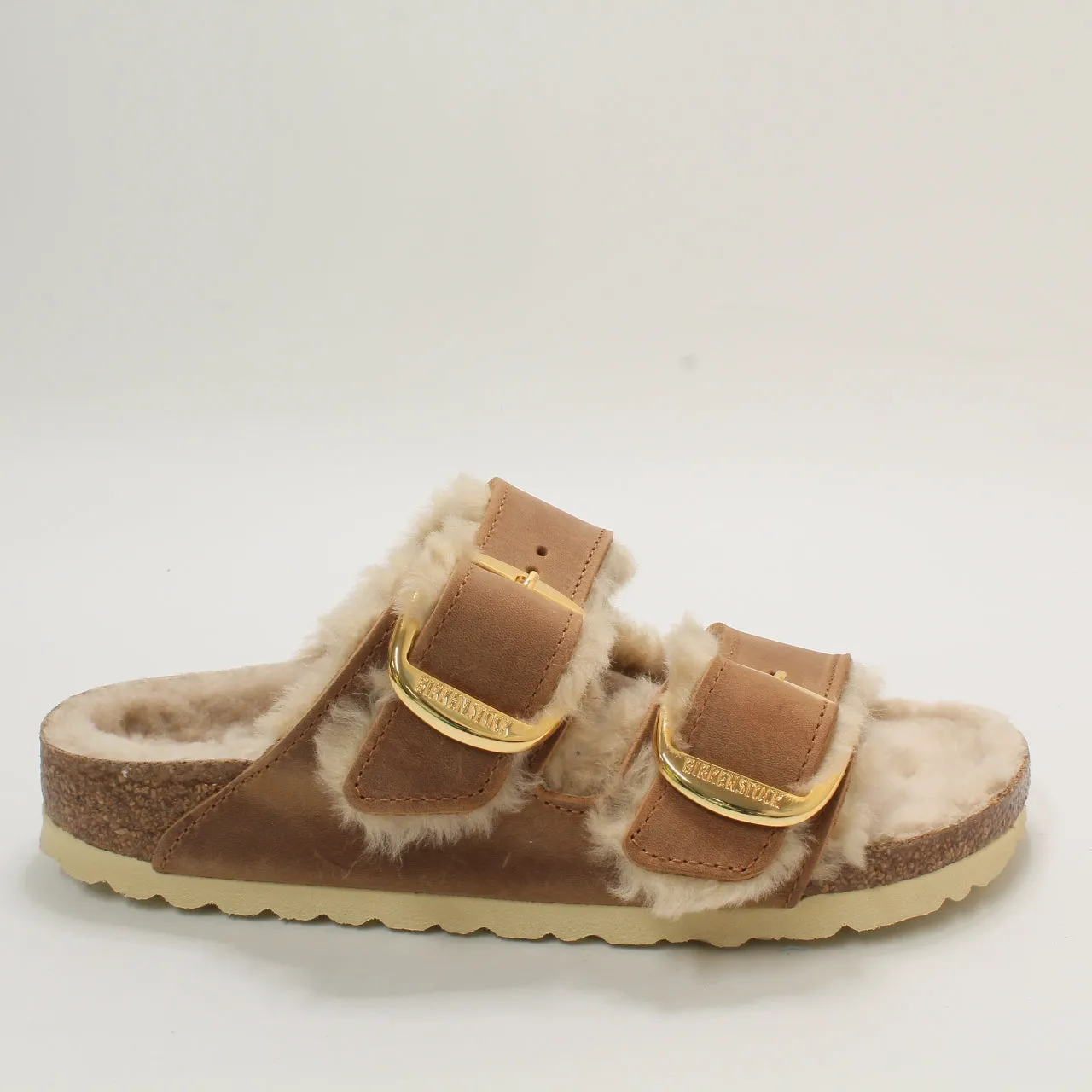 Womens Birkenstock Arizona Big Buckle Shearling Cognac Uk Size 3.5