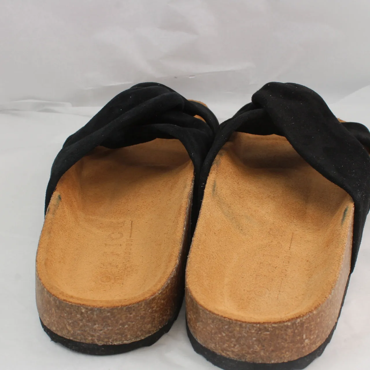 Womens Office Sustain Twisted Footbed Sandals Black Suede