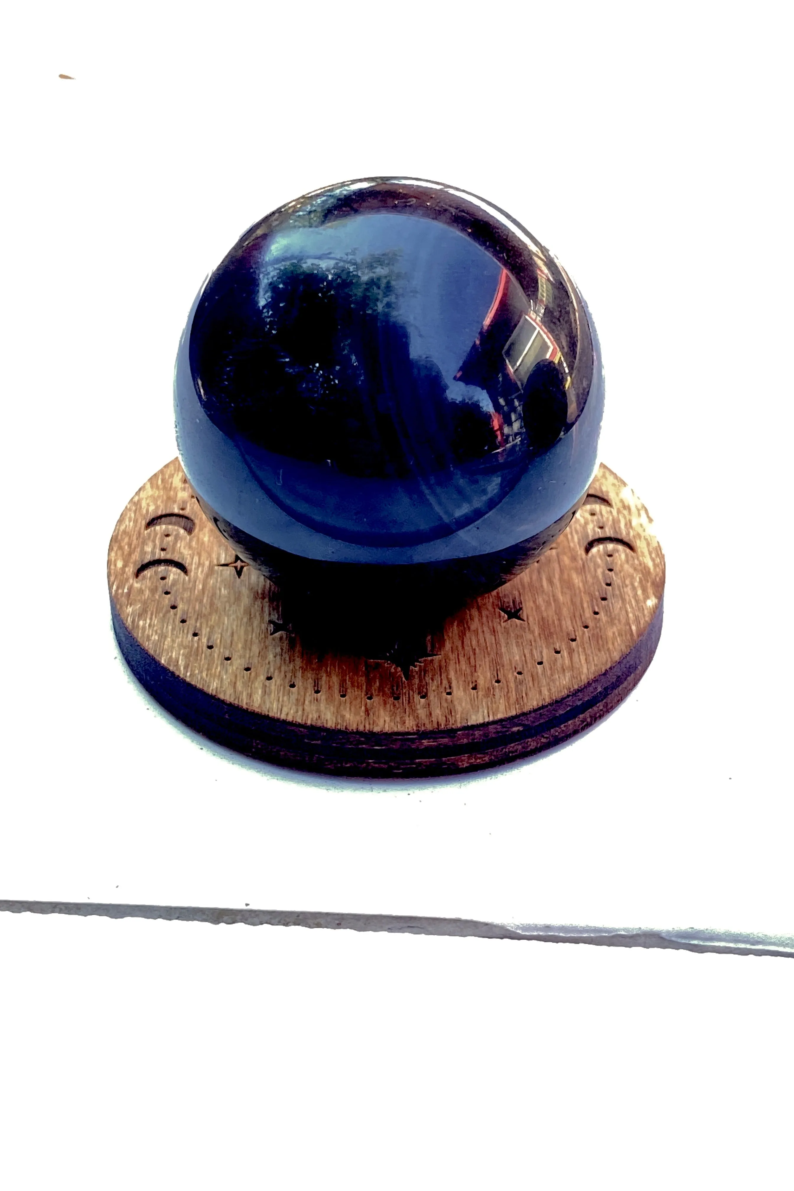 Wooden stand for gemstone sphere, crystal ball